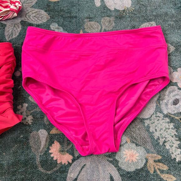 Lands’ End Bikini Swimsuit Skirt Skort Bottoms Pink Stripe Bathing Suit 6 4 Swim - Picture 2 of 13